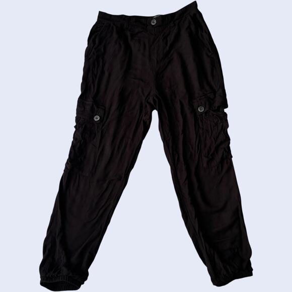 REWASH Y2K Cargo Joggers - Black Rayon Relaxed Fit Streetwear Pants S - Picture 7 of 7